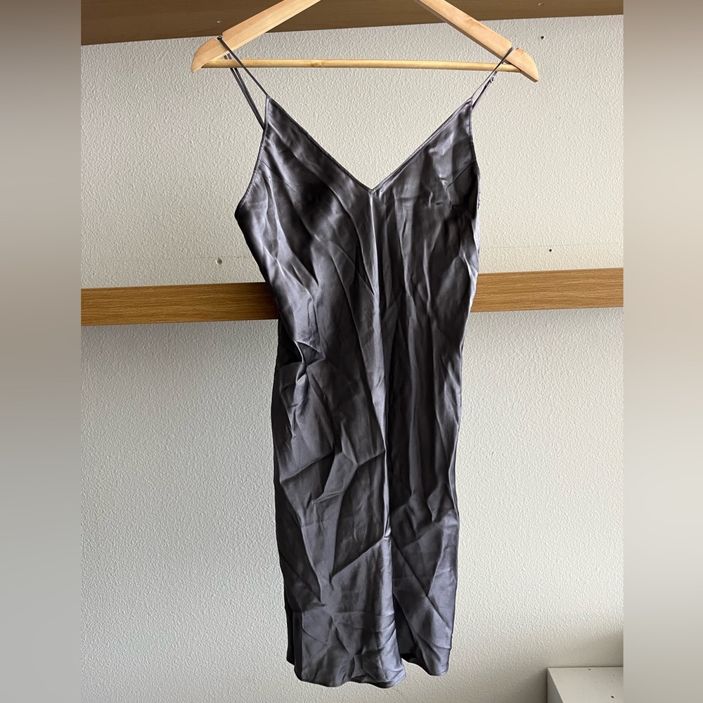 Gunmetal Fleur du mal Silk Mini Slip Dress
